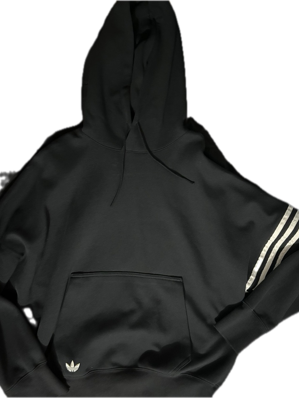 adidas Black Crewneck Hoodie with White Three-Stripe Sleeve